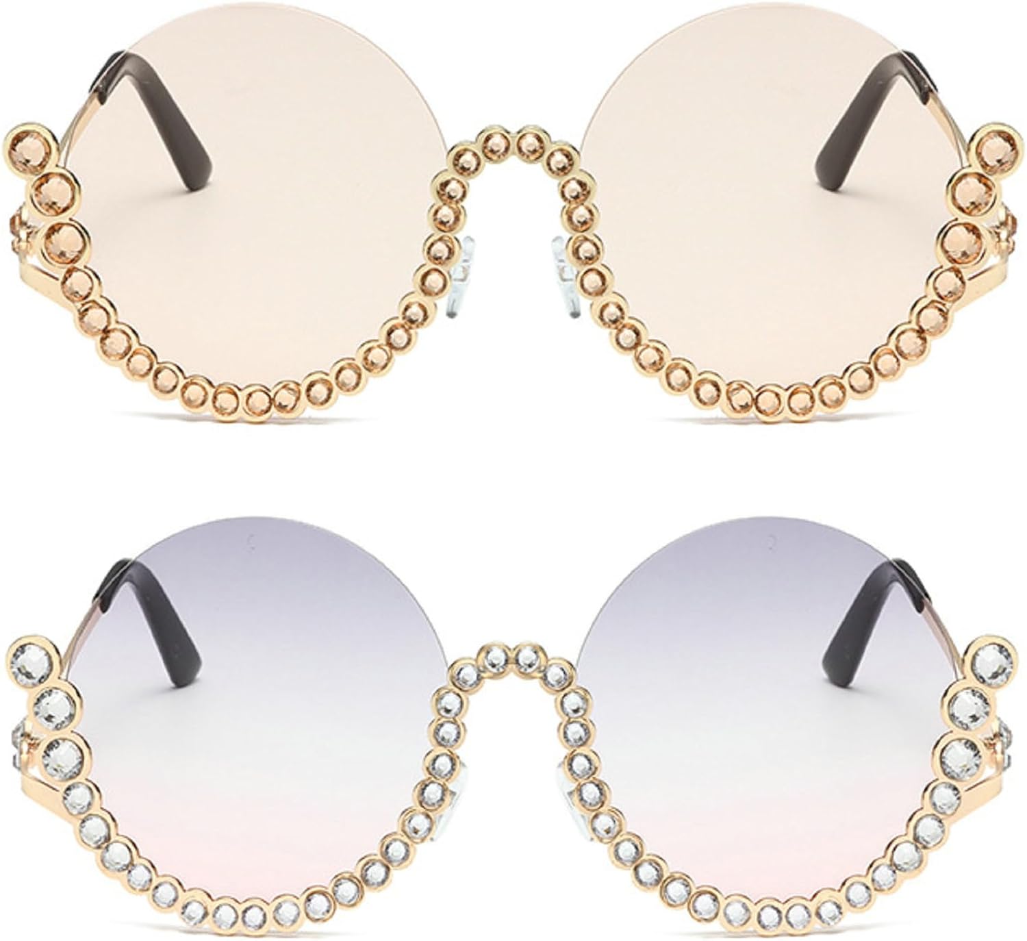 

Милые полукруглые солнцезащитные очки с бриллиантами для женщин, украшенные кристаллами и стразами, модные блестящие солнцезащитные очки для вечеринок mincl, 2pcs-champagne&gray Pink