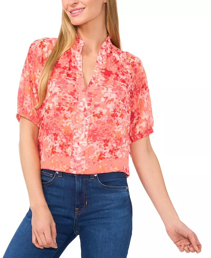 

Женская блузка с рюшами на воротнике, рукавом реглан и пышными рукавами CeCe, оранжевый