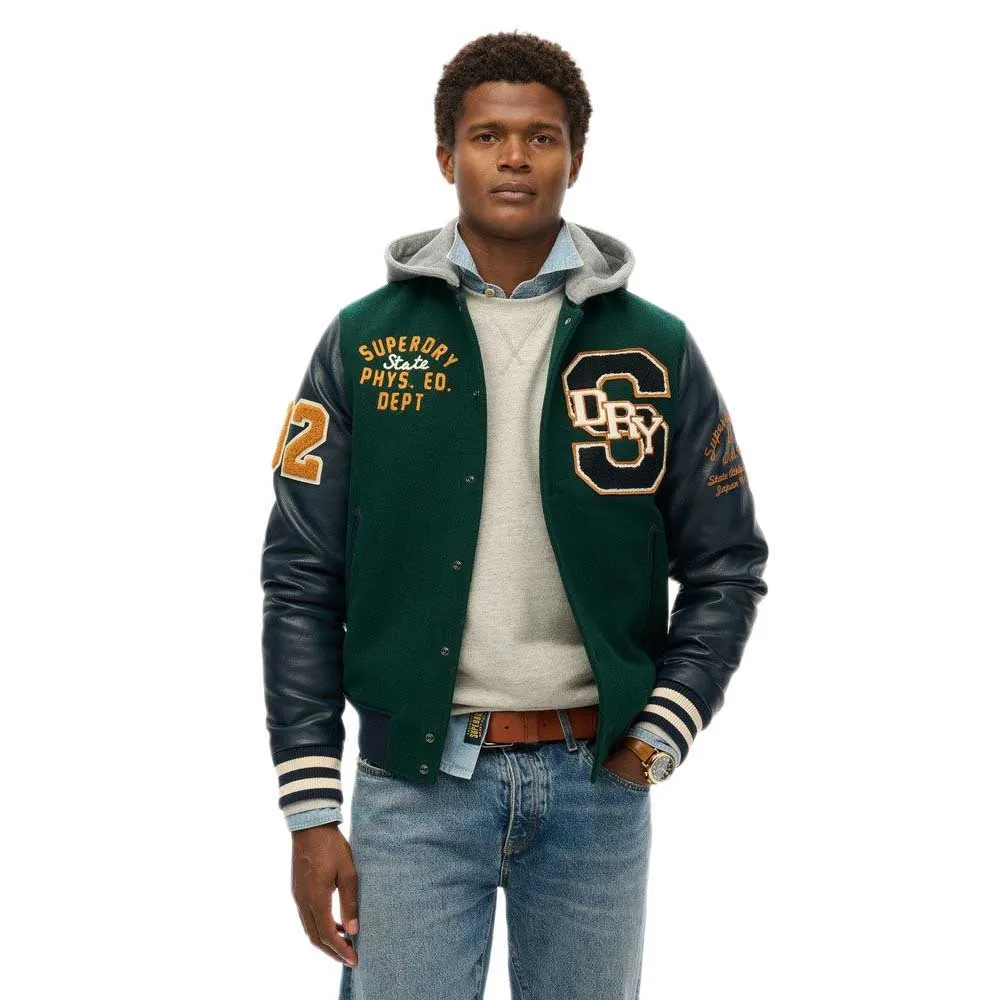 

Куртка Superdry Hooded College Patched bomber, зеленый