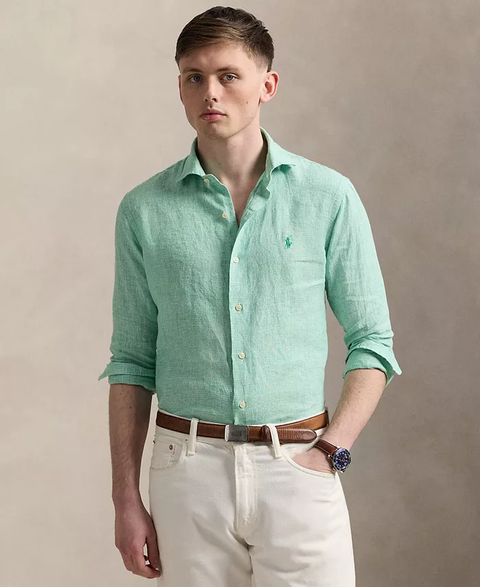 

Мужская классическая рубашка из льна в клетку "гусиная лапка" Polo Ralph Lauren, мультиколор