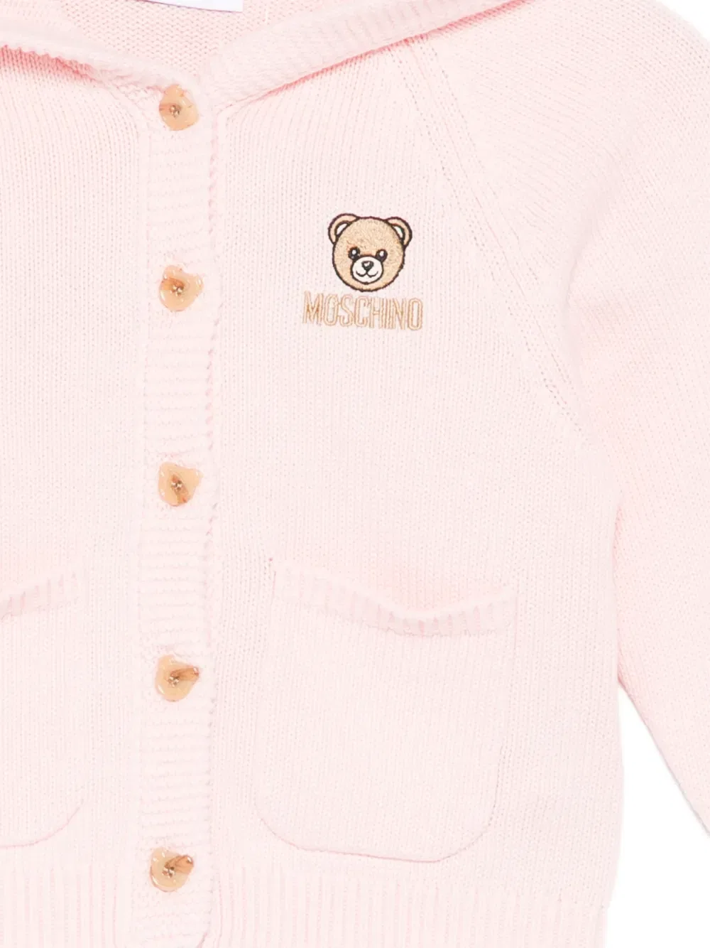 Вязаная толстовка с капюшоном в виде плюшевого мишки Moschino Kids, розовый — фото 3