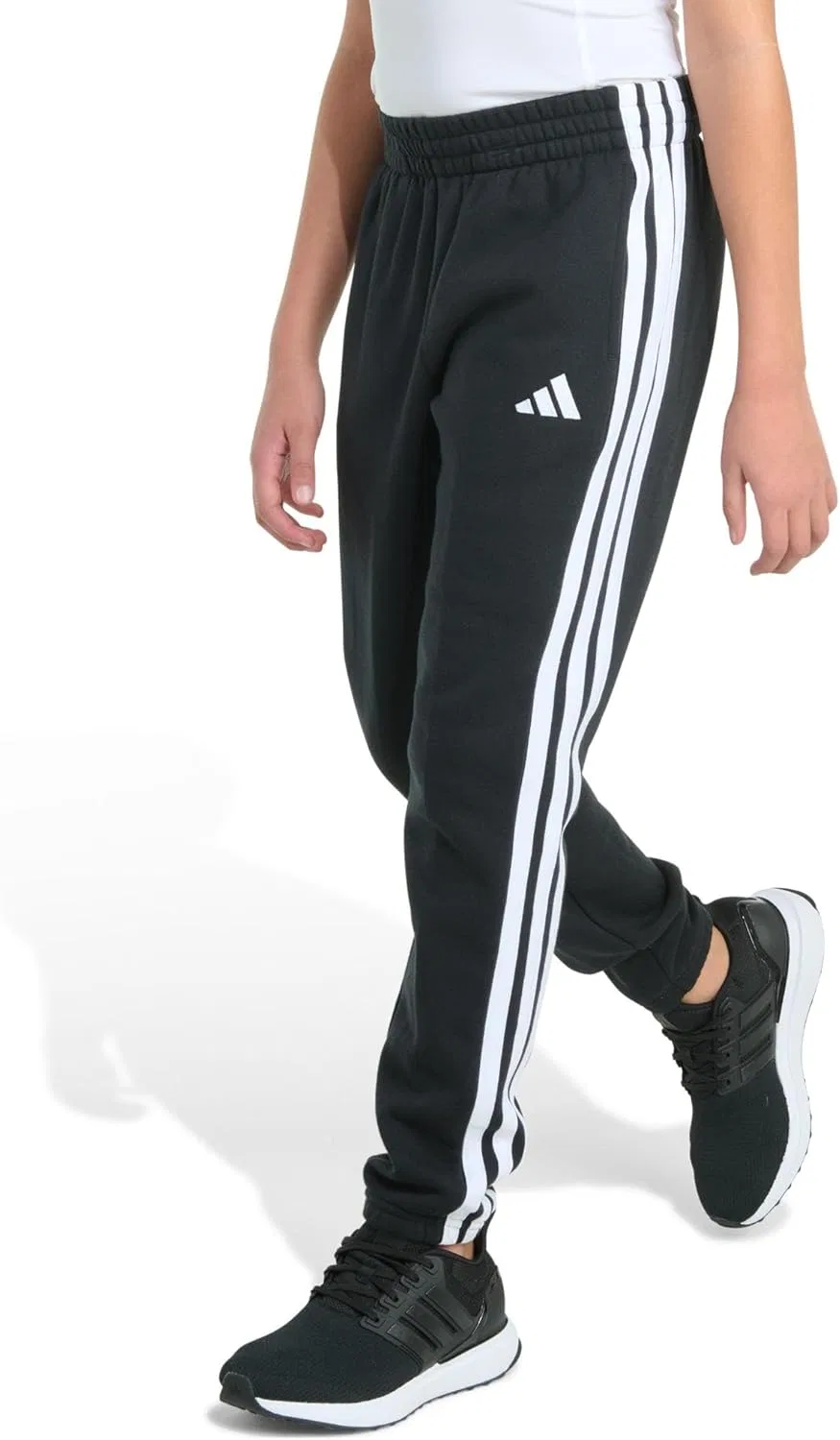 Детские флисовые спортивные брюки Adidas с тремя полосками, черный — фото 4