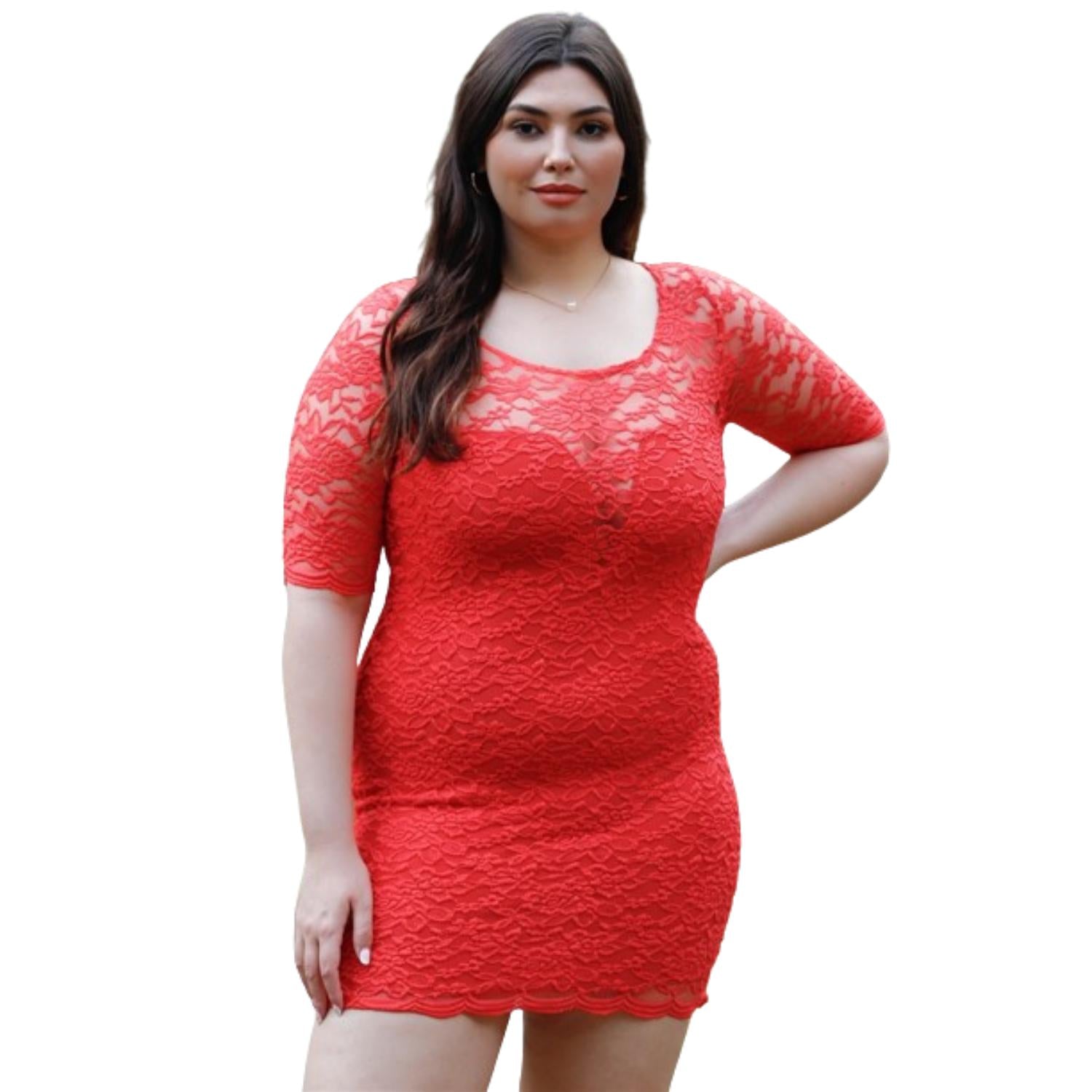 

Плюс кружевное мини-платье FASHNZFAB, цвет coral
