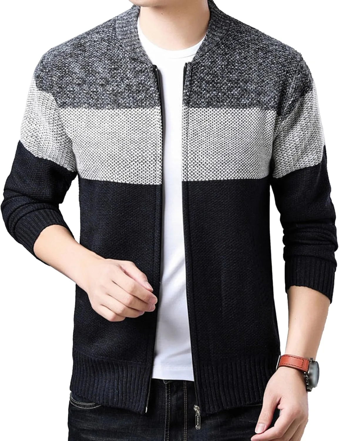 

Мужская легкая вязаная куртка-кардиган Zip Up Slim Fit с длинными рукавами в полоску