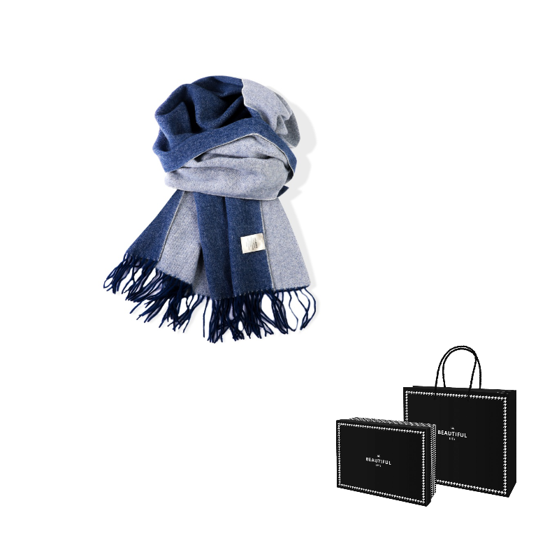 

Шарф из 100% чистой шерсти вязаный Unisex ACUC, синий серый