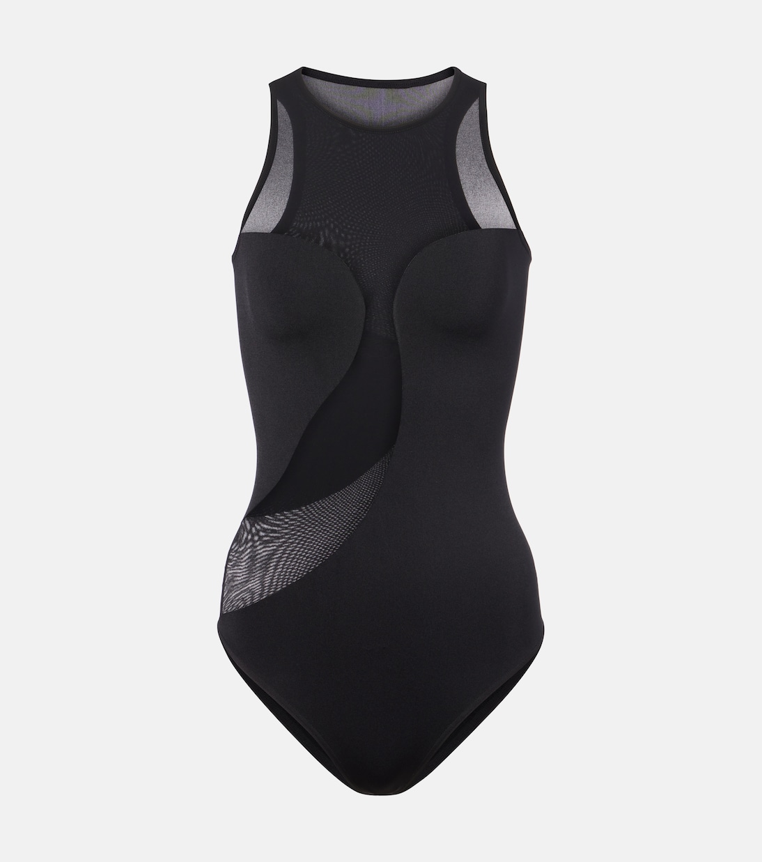 

Асимметричный полупрозрачный атласный боди Wolford, Shiny Black