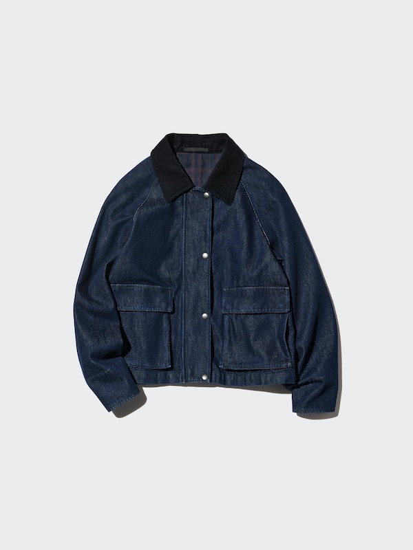 Короткая утилитарная куртка из денима Uniqlo, 69 navy — фото 4