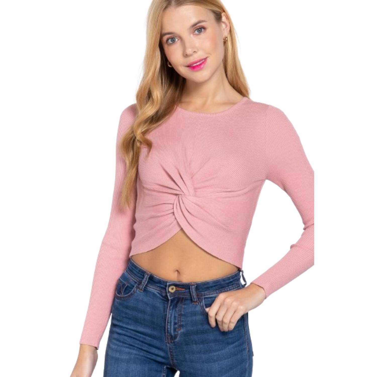 

Укороченный свитер с круглым вырезом и узлом FASHNZFAB, цвет cotton pink