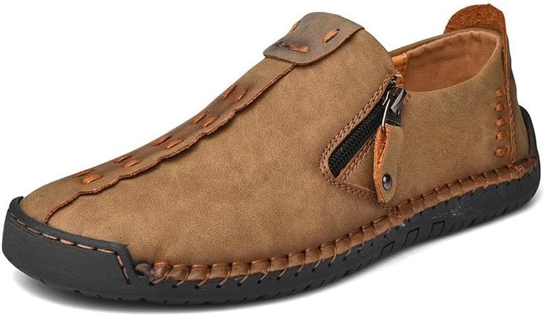 

Мужские лоферы слипоны повседневные туфли плоские легкие дышащие обувь для ходьбы и вождения комфортные классические офисные туфли с антискользящей подошвой, с круглым носком Hhhchpm, хаки