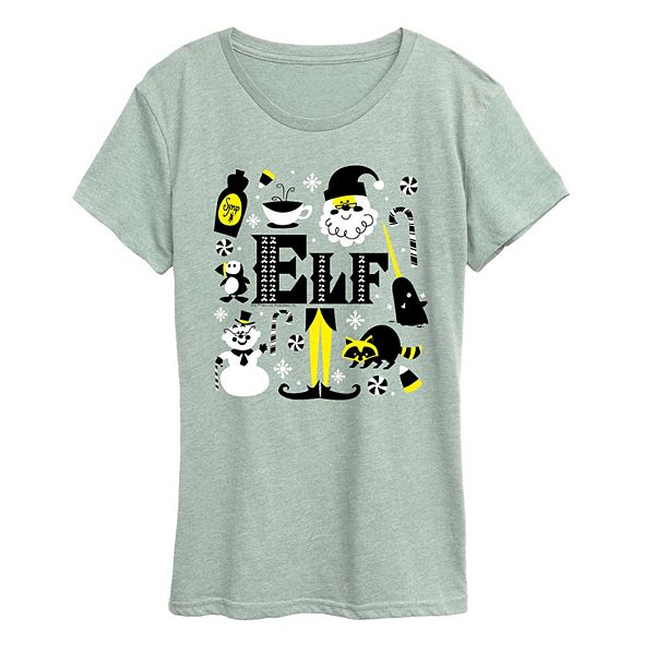 

Женская футболка с коротким рукавом elf icons с новогодним принтом Licensed Character, Heather Sea Foam