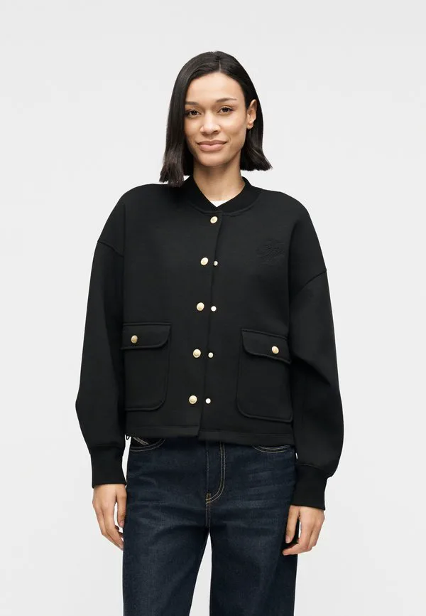 Свободный кардиган-бомбер из трикотажа с золотистыми пуговицами Tommy Hilfiger, Black