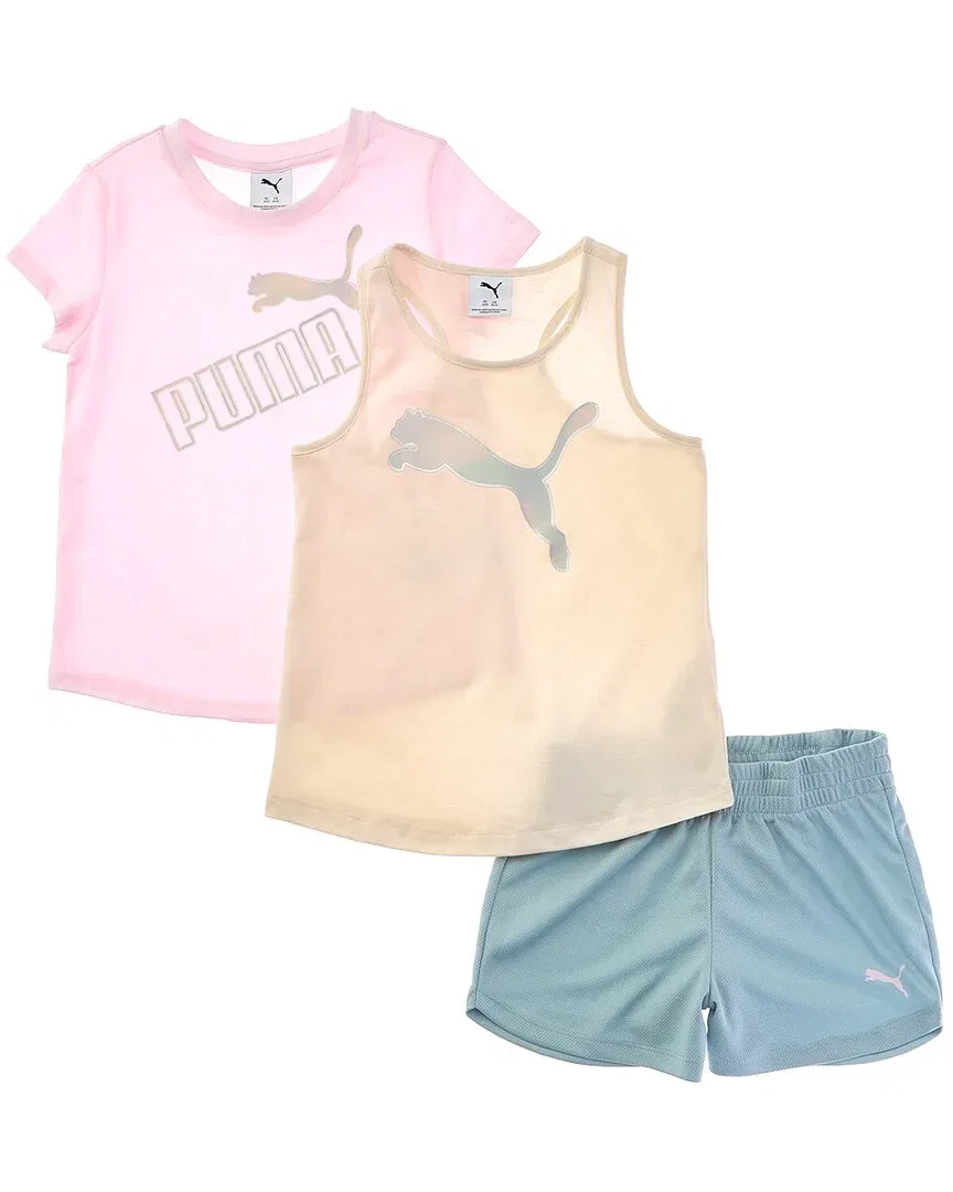 Комплект PUMA из 3 предметов: футболка, майка и шорты, розовый — фото 2