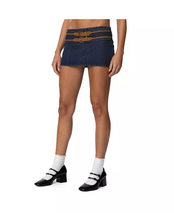 

Женская джинсовая мини-юбка Sky Double Buckle Edikted, синий