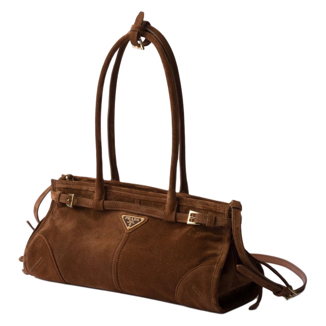 PRADA Сумка через плечо Bonnie Suede Cow Leather Medium для женщин Cocoa Brown — фото 2