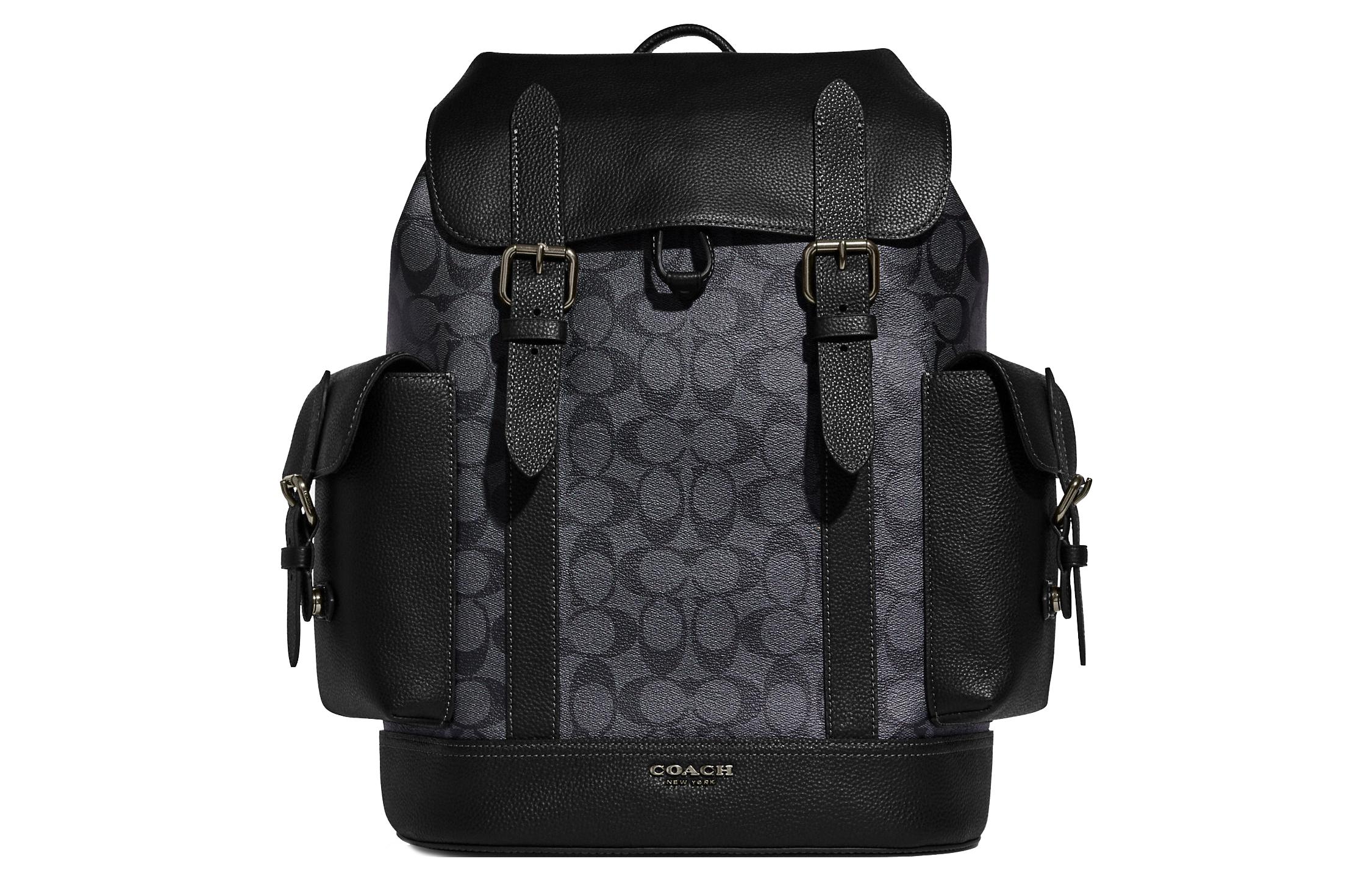 

COACH Рюкзак Hudson Natural из натуральной шагреневой кожи с брезентовым покрытием, большой размер, мужской, черный, желтый