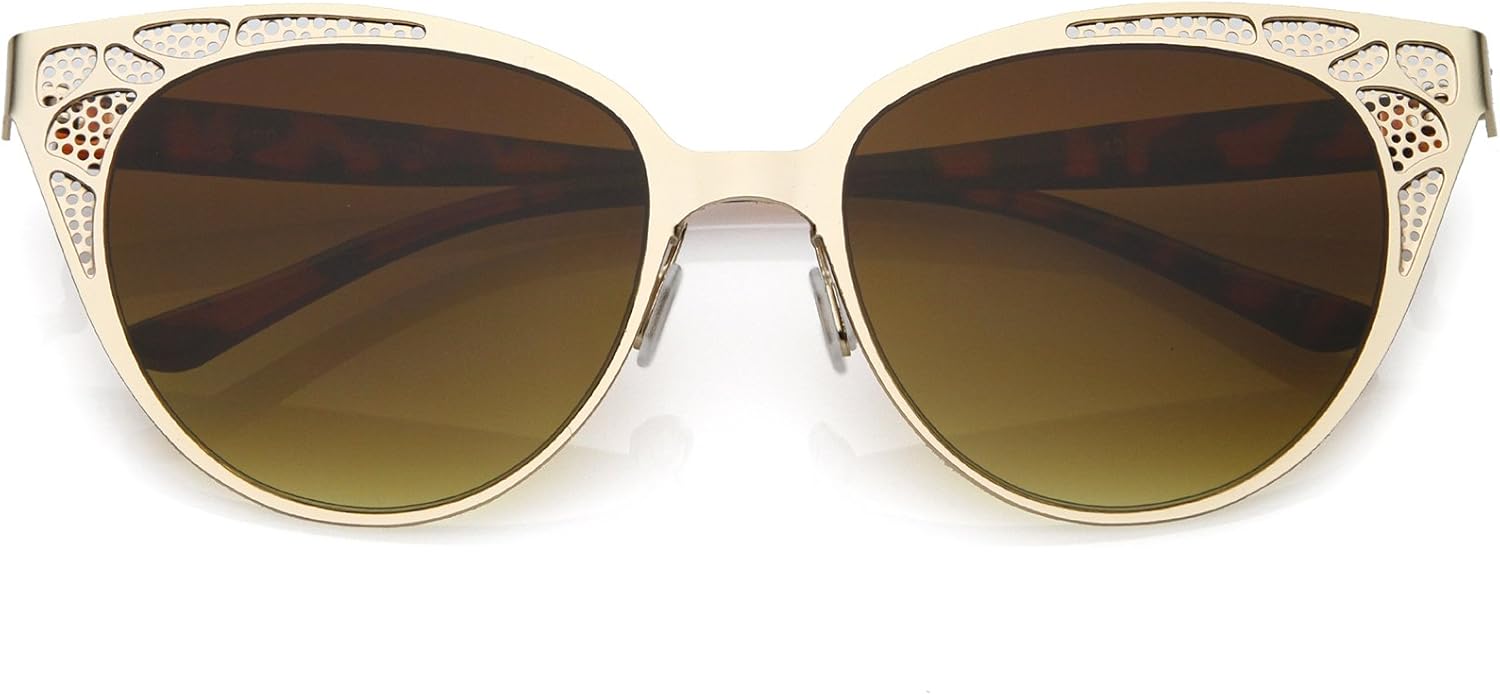 

Солнцезащитные очки zeroUV Retro с перфорированными металлическими овальными линзами нейтрального градиента и плоскими линзами в форме «кошачьего глаза», диаметр линз 54 мм, Gold / Amber