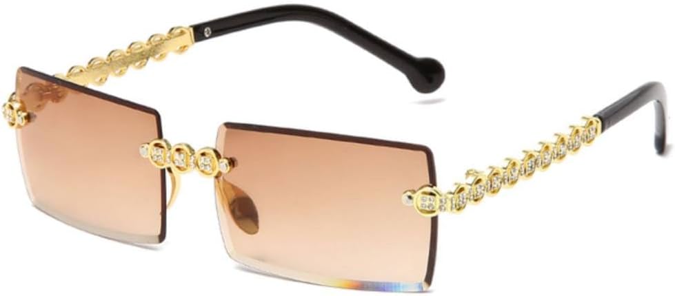 

Модные прямоугольные солнцезащитные очки без оправы с бриллиантовой оправой для женщин, маленькие квадратные металлические солнцезащитные очки с защитой от УФ-излучения UV400 MTZJH, 03