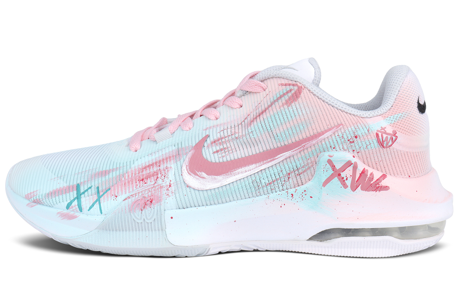 

Nike Кроссовки баскетбольные мужские mid top Air Max Impact 4 с амортизацией, устойчивостью к истиранию, дышащие розовые синие