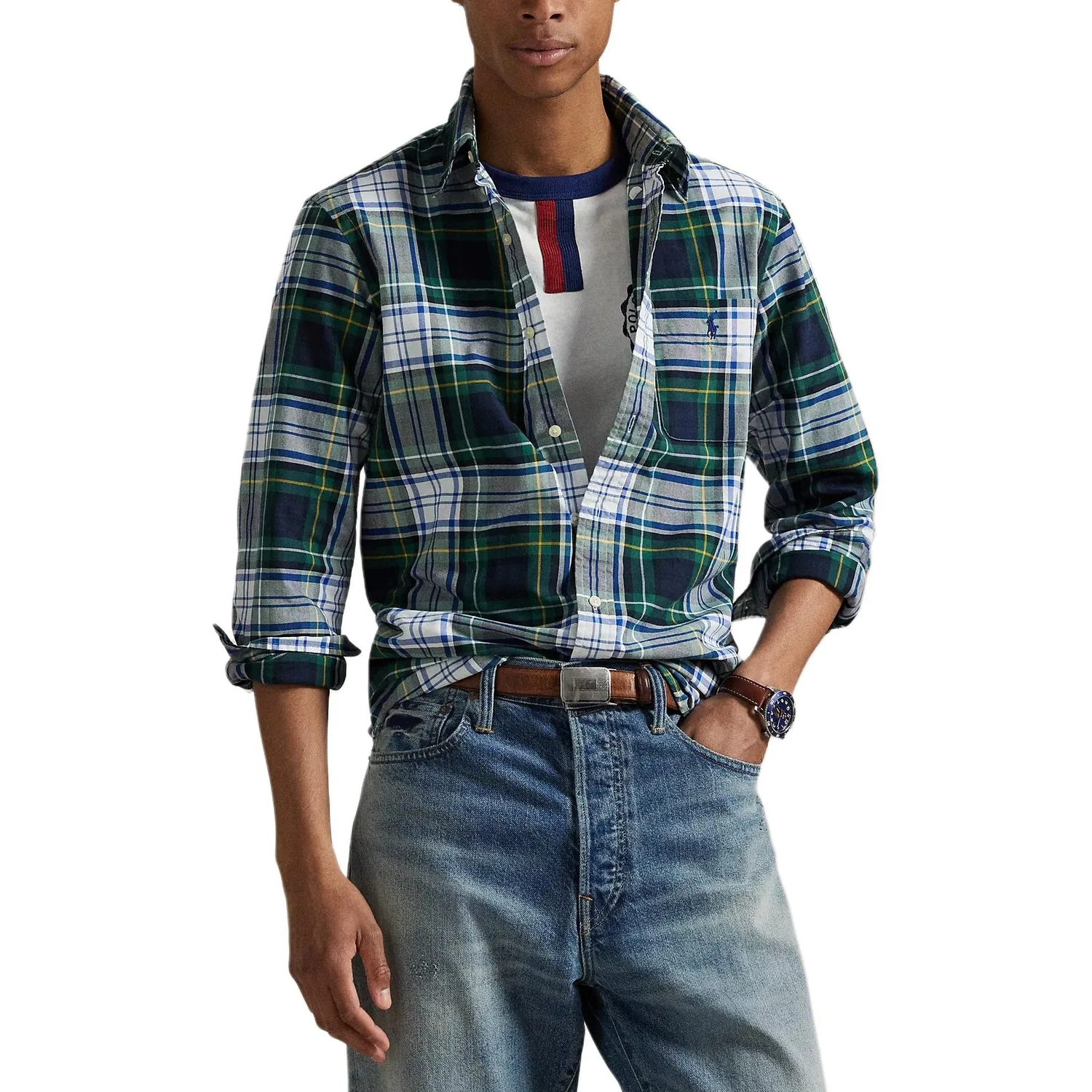 Детская оксфордская рубашка в клетку Polo Ralph Lauren, Green/Blue Multicolor — фото 4