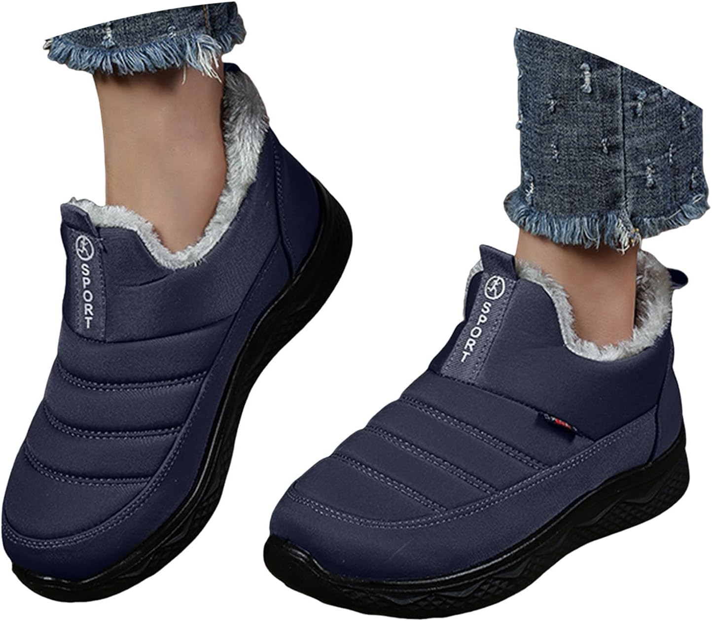 

Зимние ботинки для женщин и мужчин, классические с меховой подкладкой, теплые снегоступы, ботильоны с противоскользящей подошвой, водонепроницаемые, удобные, без шнурков, для прогулок на улице, осенние спортивные кроссовки Jyswoshoe, синий