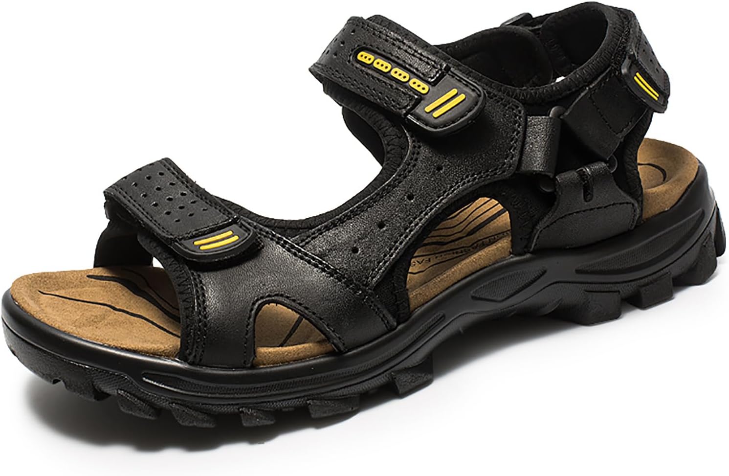 

Мужские кожаные сандалии с открытым носком, спортивные прогулочные сандалии-фишеры, летние наружные пляжные спортивные походные туфли для мужчин, с противоскользящей подошвой и регулируемым ремешком Bininbox, черный