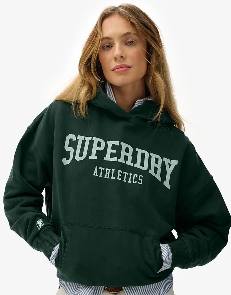 

Свободная толстовка с капюшоном Superdry Athletic Essentials цвета эмали и зеленого цвета