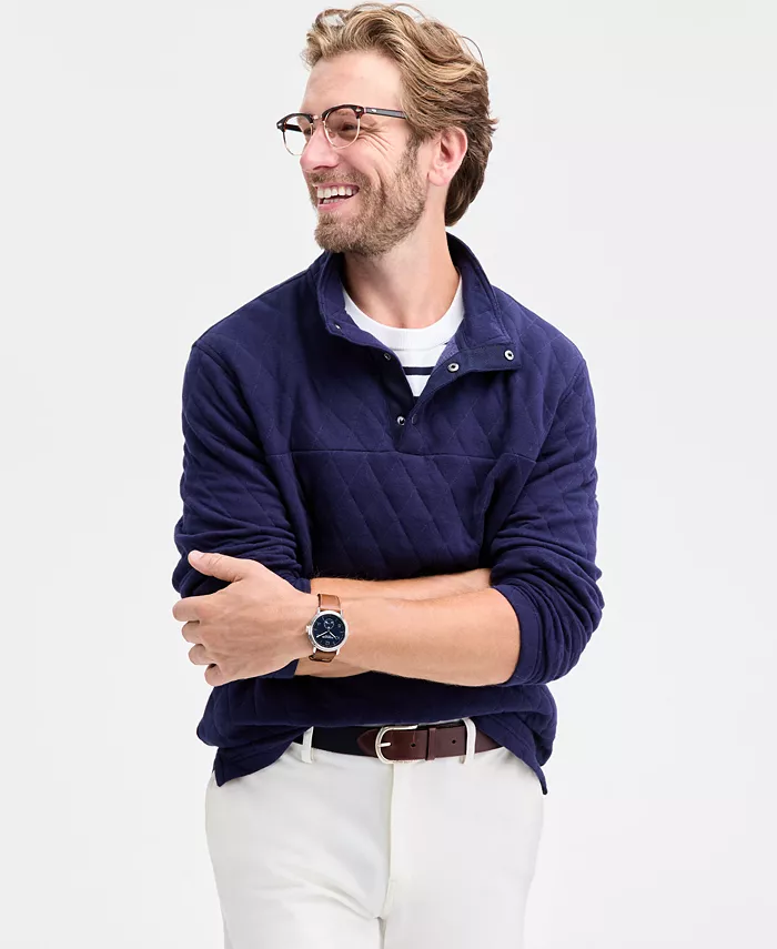 

Мужской стеганый свитер с воротником-стойкой на кнопках Club Room, синий