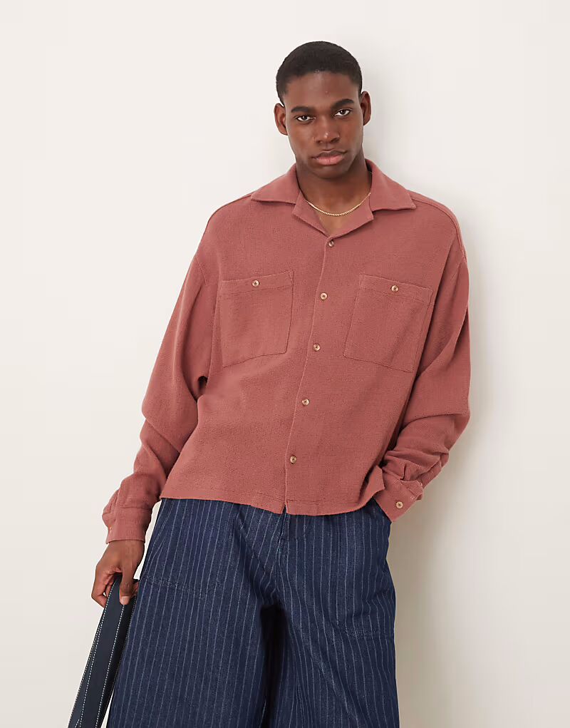 

ASOS DESIGN свободная фактурная рубашка цвета ржавчины