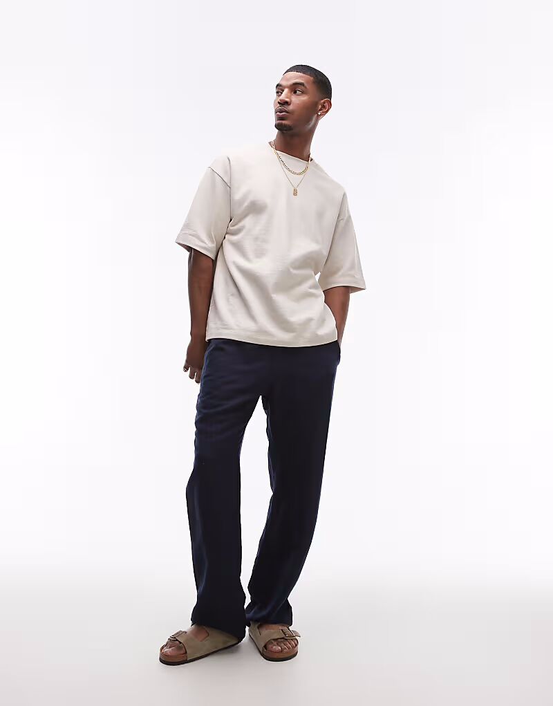 

Широкие льняные брюки Topman темно-синего цвета