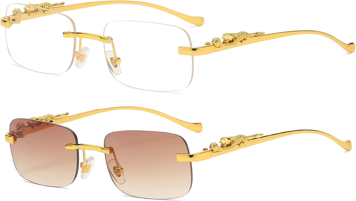 

Безупречные солнцезащитные очки большого размера без оправы для женщин и мужчин. Прямоугольные модные солнцезащитные очки без оправы (2 шт.: прозрачные и коричневые) FLAWLESS EYEWEAR, 2 Pack: Clear and Brown