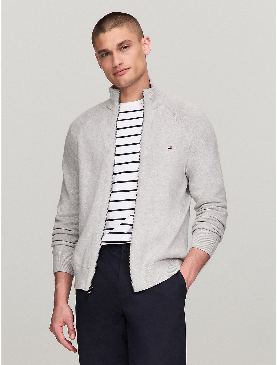 

Мужской свитер на молнии с логотипом-флагом Tommy Hilfiger, цвет grey heather