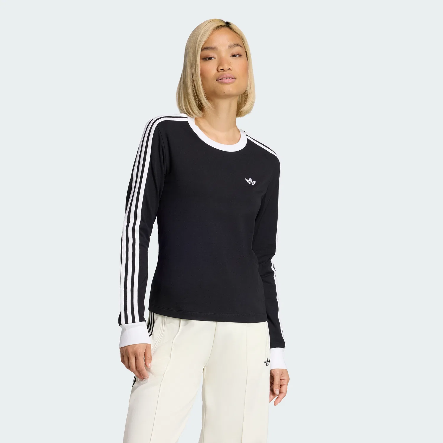 Женская облегающая футболка с длинным рукавом и тремя полосками от adidas