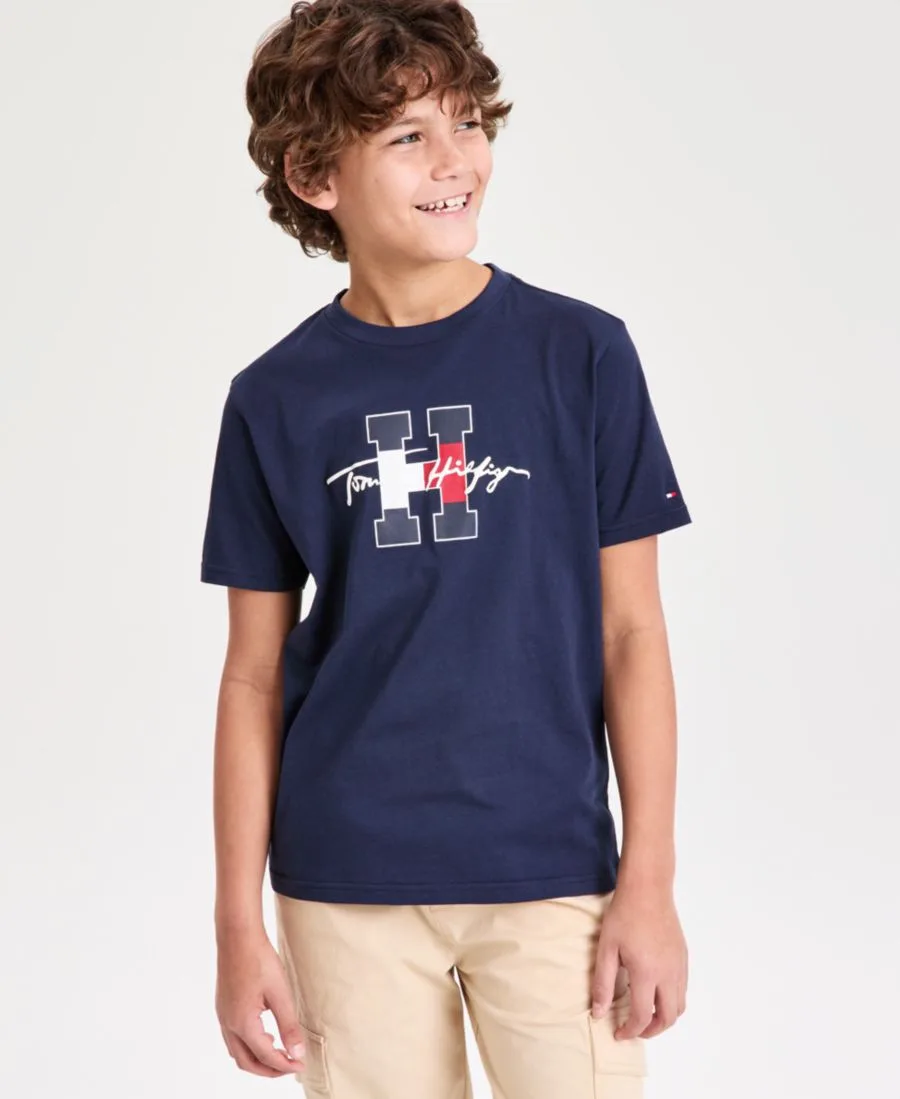 Детская футболка с логотипом Script H (8-20 лет) Tommy Hilfiger, темно-синий blazer