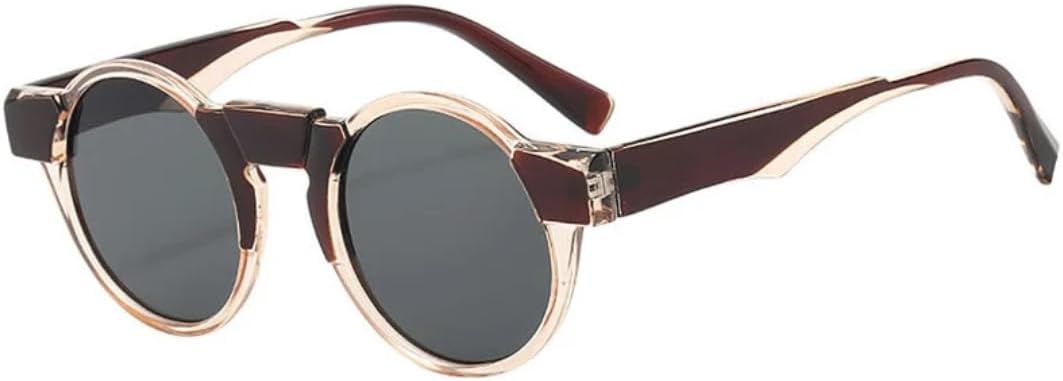 

Солнцезащитные очки с защитой от УФ-излучения UV400 | Круглые панк-очки с желтыми и розовыми линзами | для женщин и мужчин, для занятий спортом на открытом воздухе и вождения DSVIGF, Clearbrown-black