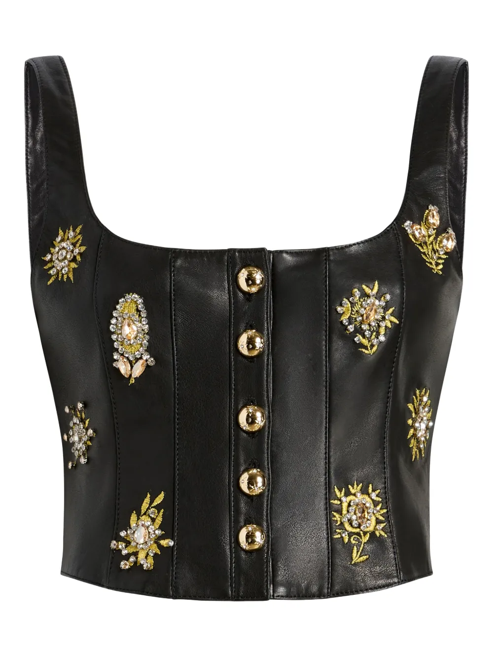 

Декорированный кожаный топ на пуговицах Cinq A Sept, черный