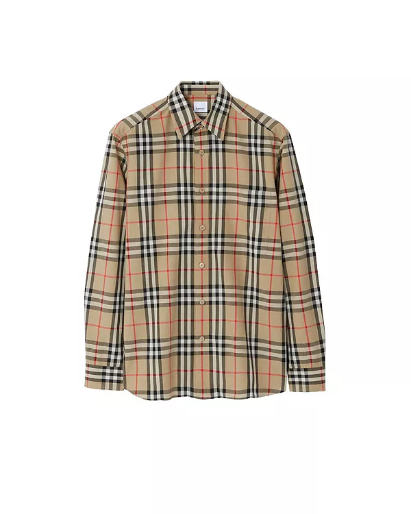 Рубашка Burberry хлопковая в клетку, стандартный крой, бежевый — фото 4