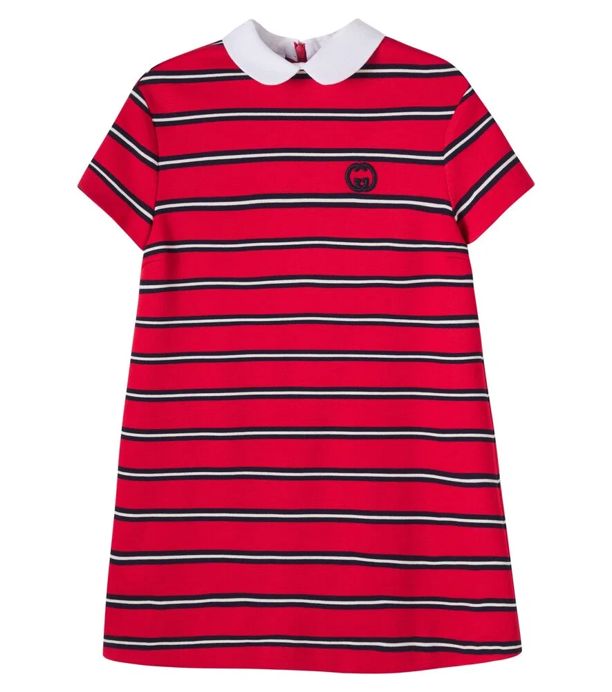 Платье-поло в полоску с переплетающимися буквами G Gucci Kids, красный