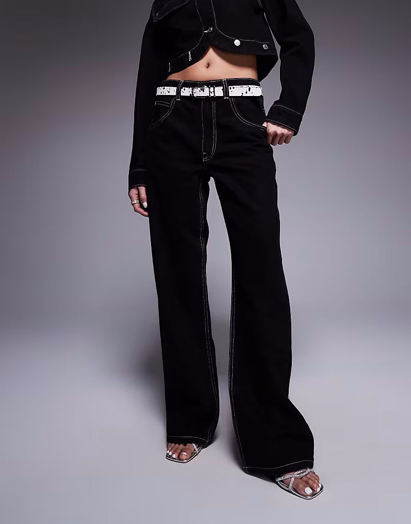 

Черные мешковатые джинсы ASOS DESIGN с контрастной строчкой