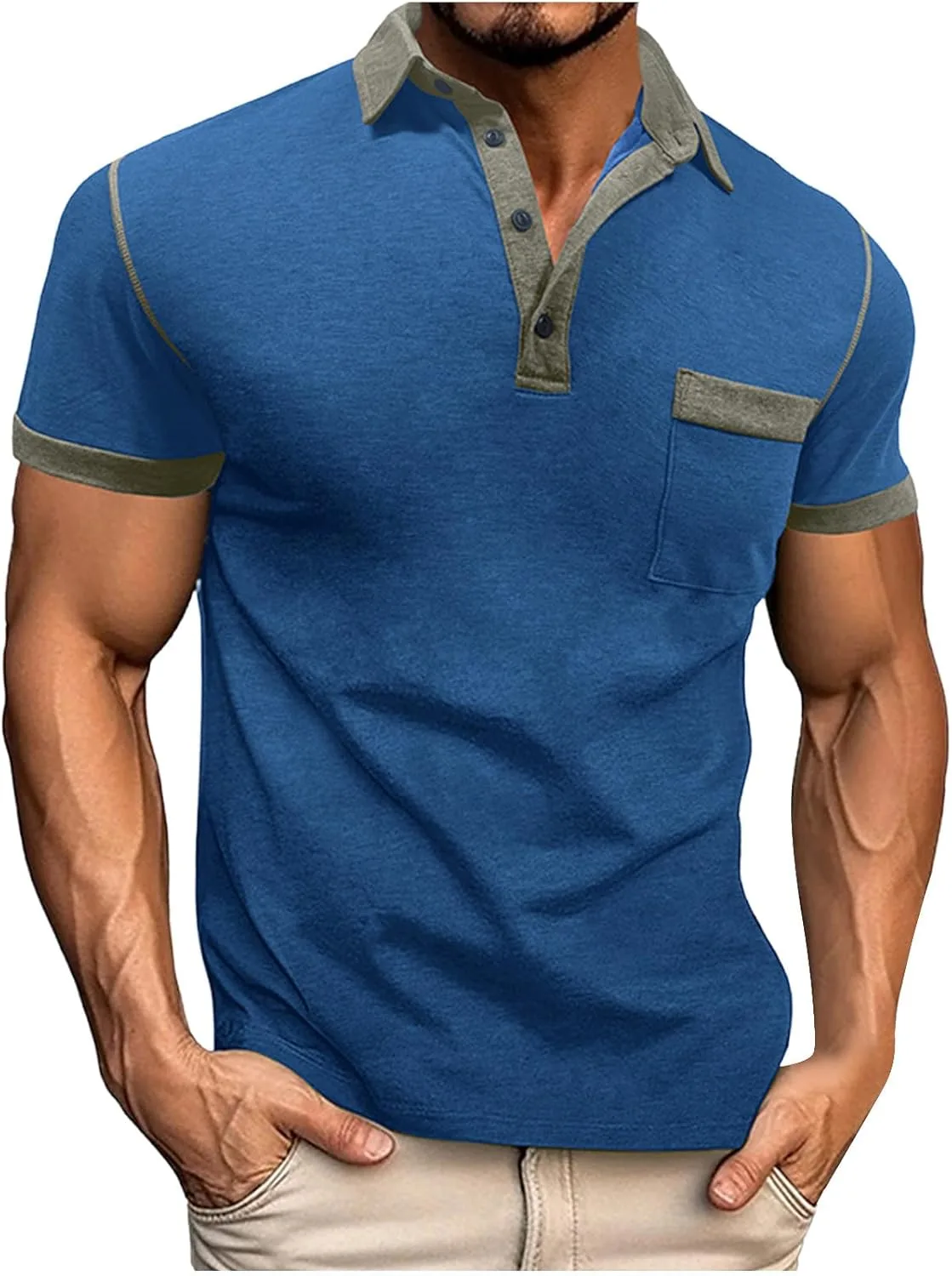 

Мужская поло с коротким рукавом, летняя, с карманом