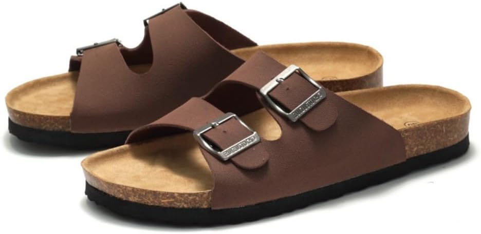 

Мужские босоножки Geerta с двойной пряжкой, широкая пробковая стелька, водонепроницаемые, слипоны для пляжа, легкие дышащие домашние тапочки, удобная обувь для лета, бассейна, вечеринки, круиза и отпуска, коричневый