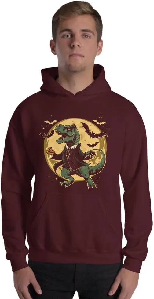 Толстовка Unisex Dinosaur Trex Dino Pumpkins Moon Halloween Generic, бордовый
