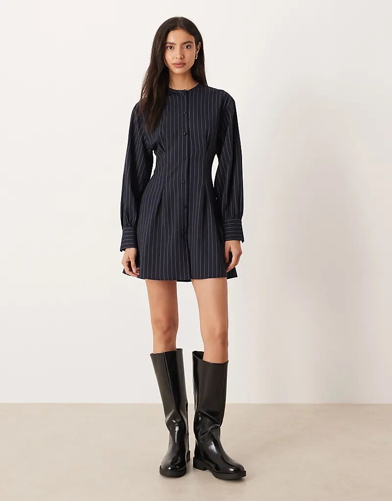 

Платье-рубашка без воротника ASOS DESIGN в черно-белую полоску с присборенным лифом