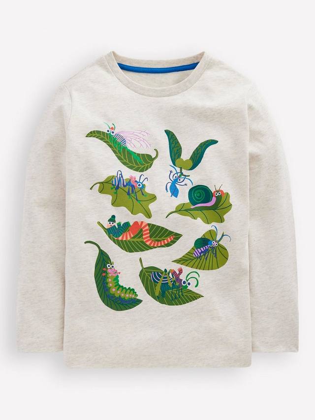 

Детская хлопковая футболка с длинными рукавами Mini Boden, Oatmeal Bugs