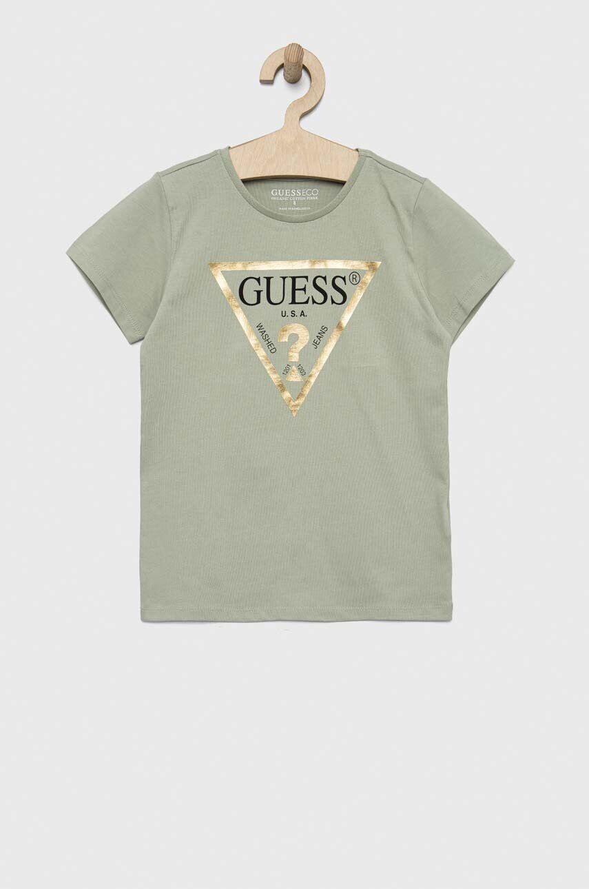 

Детская хлопковая футболка Guess, зеленый