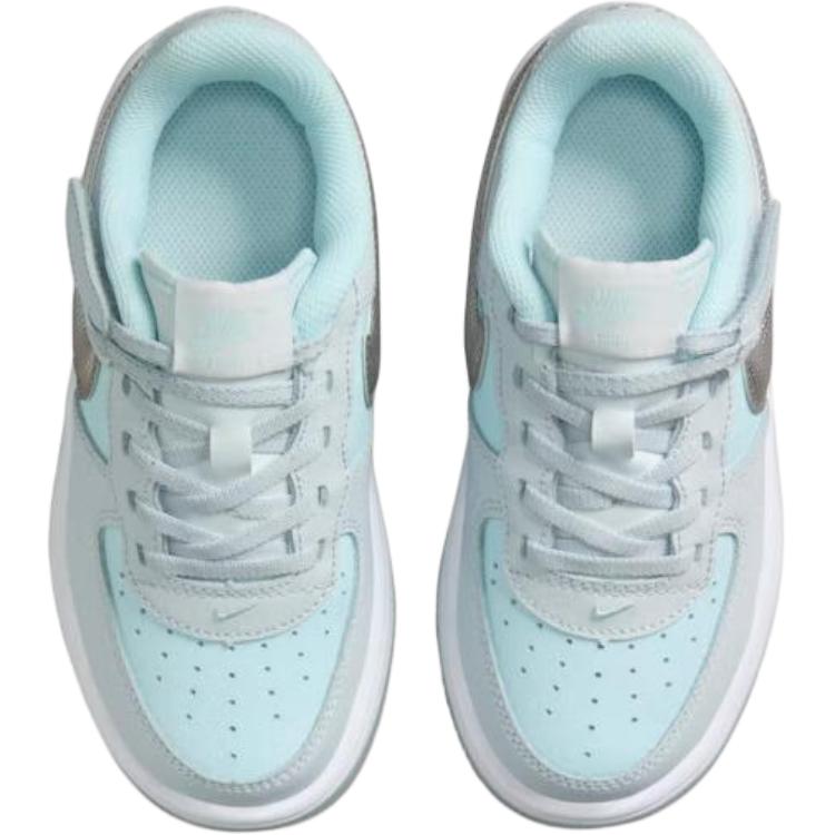 Nike Air Force 1 Устойчивые к истиранию низкие детские скейтбординговые кроссовки серый для детей 3-7 лет, серый/зеленый/серебристый — фото 4