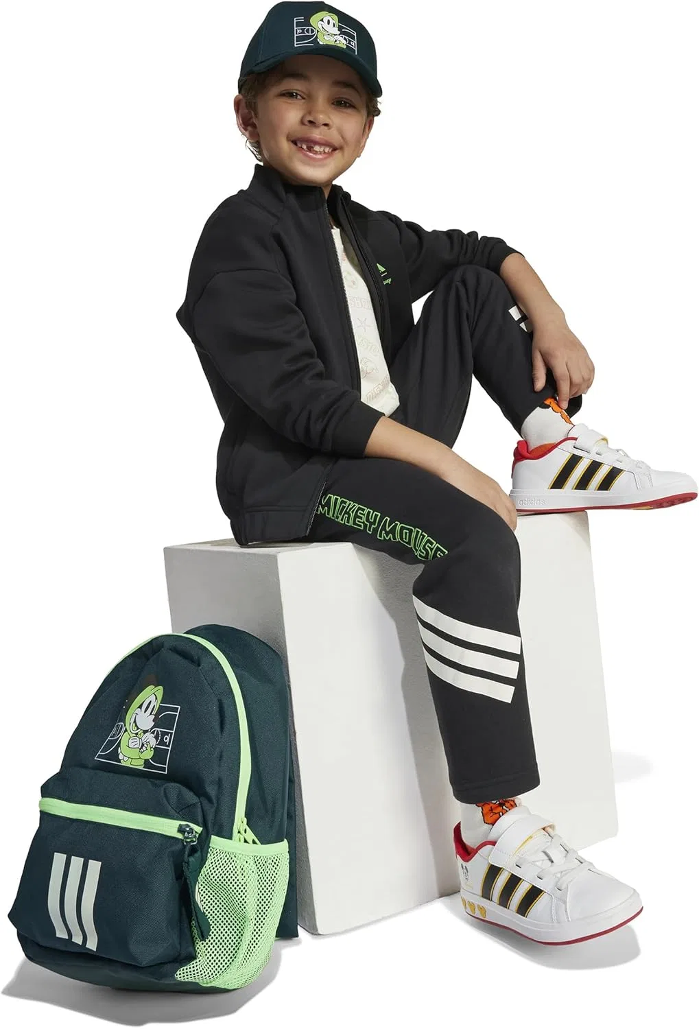 Детские штаны Adidas унисекс с изображением Микки Мауса от Disney, Black/Off White/Lime Burst — фото 3