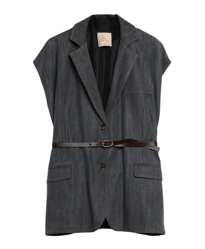 

Легкий джинсовый жилет с коричневым кожаным поясом H2O, синий