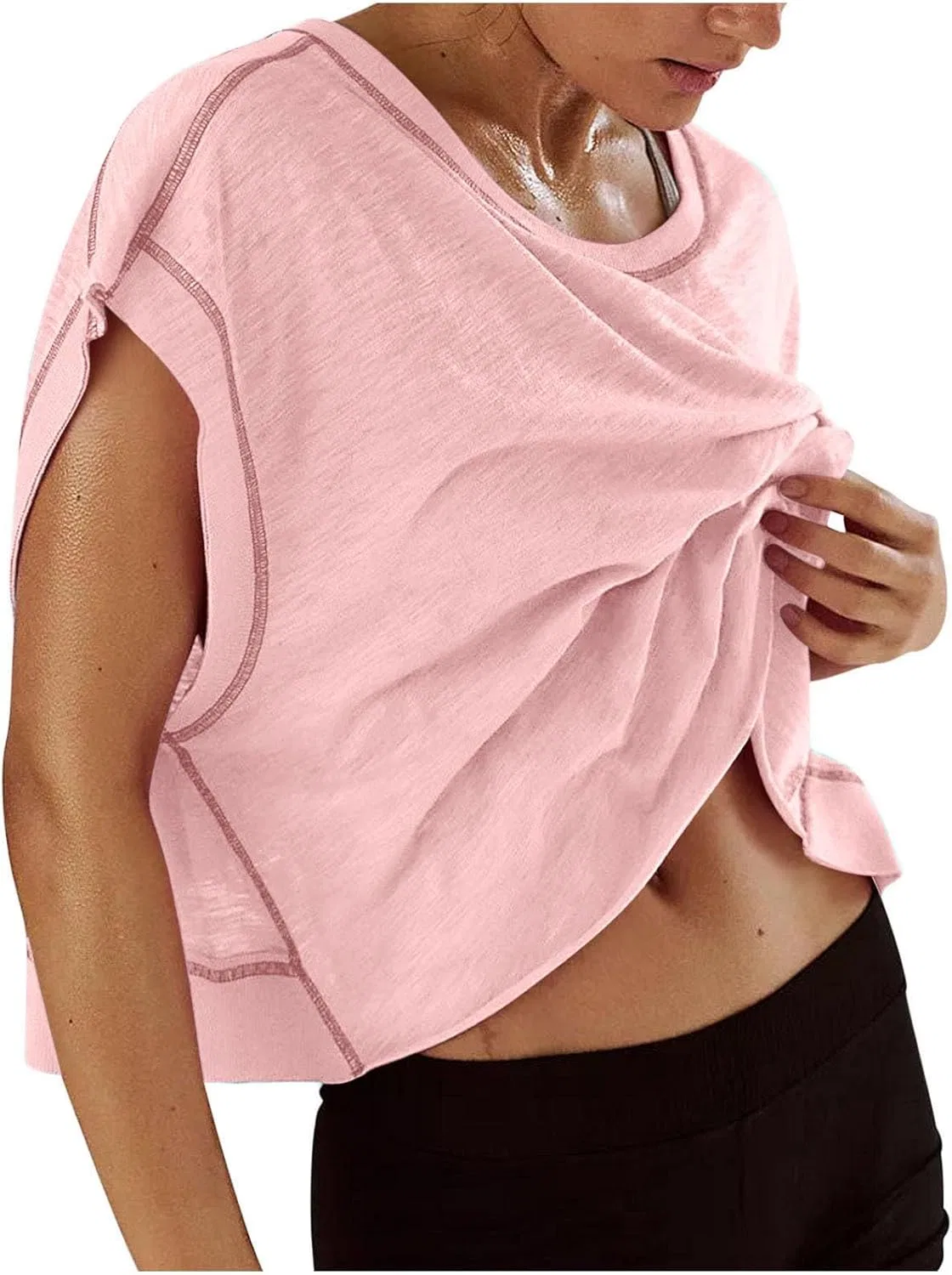 Футболка с открытой спиной для женщин, Y2K, короткий рукав, облегающая, A03#pink