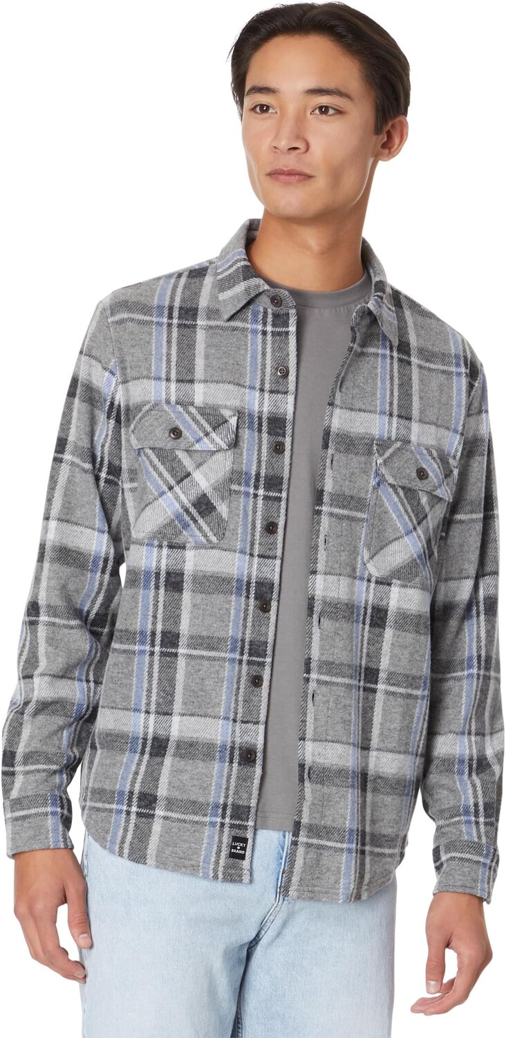 

Рубашка с длинным рукавом в клетку с начесом Lucky Brand, цвет Grey Multi Plaid