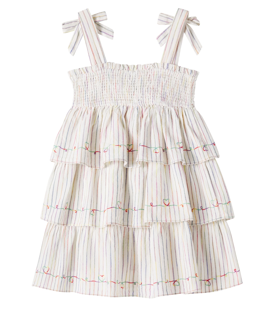 Платье из хлопка в полоску с присборенными деталями Rhiannon Zimmermann Kids, Rainbow Stripe — фото 4